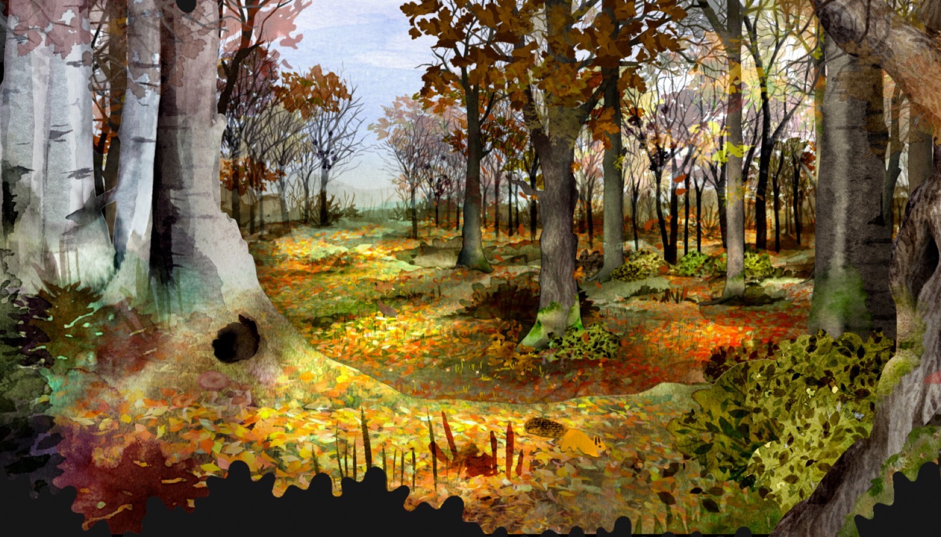 Décor peint à l'aquarelle du diorama forestier